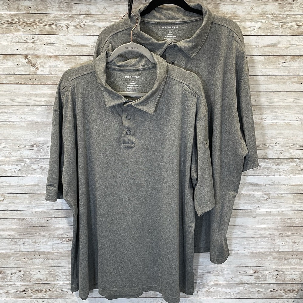 LOT of 2 Propper Mens 2XL‎ Tactical Polo Shirt Gray Short Sleeve Collard Stretch